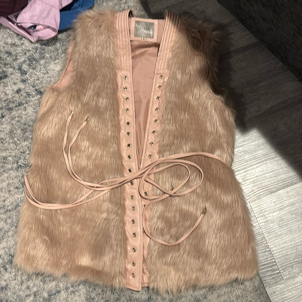 Guess pink furry vest size small #12